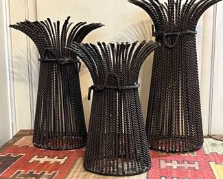 Old iron wheat sheath candle stands 