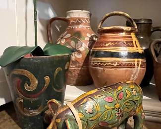 Some rare hand painted French pots