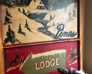 Massive hand painted sign inside an antique window frame…was custom made for their cabin!