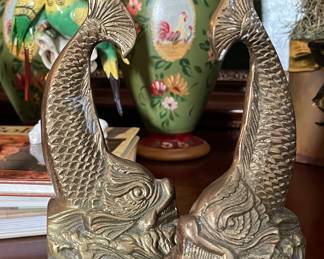 1960s antiqued bronze coy fish bookends!