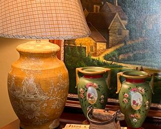 Hand painted vases, antique boxes and more