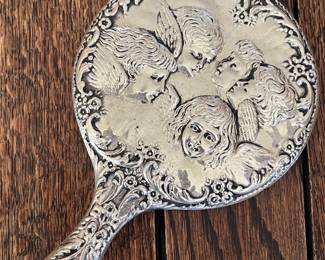 Large sterling Victorian hand mirror 