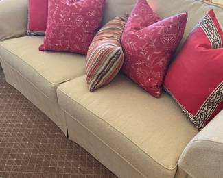 Bench made high end fabric sofa that is literally NEW…gorgeous neutral color.  Worth $6000 from Wilson Babb