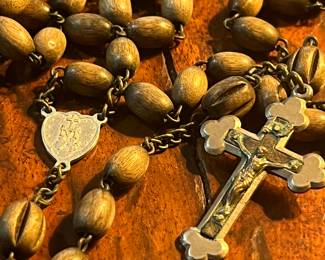 Carved wooden bead rosary from France circa 1900