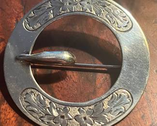 Very large sterling Victorian scarf clip or brooch.