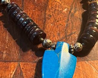 Large old turquoise and horn necklace 