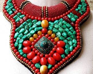 Massive coral, turquoise, amber and beaded collar…$385