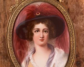 French Hand Painted Miniature Portrait of a Beauty, Artist Signed $250