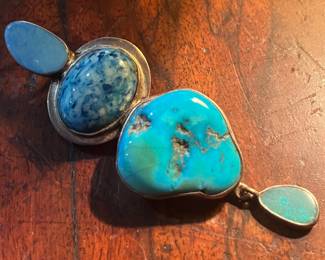 Antique opal, sodalite and turquoise pendant in sterling circa 1900