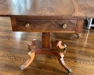 Gorgeous drop leaf side table in flame mahogany 