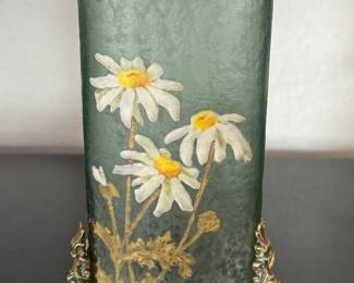 Mont Joye hand painted mum vase with gilt bronze base