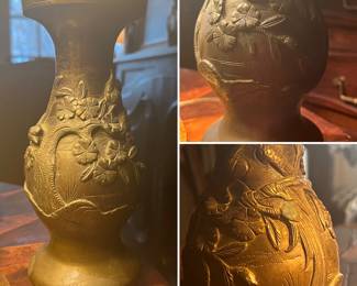 An extraordinary early 1800s bronze vase with sparrow and phoenix motif in a highly carved detail…$$$