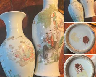 A pair of Chinese qianjiang cai 'Hua Mulan' baluster vases 19th C in amazing condition with import wax seal stamps still intact 