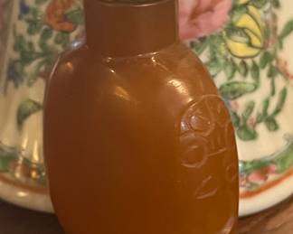 Chinese hard stone snuff bottle with tigers eye