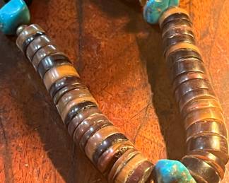 Antique medicine man horn and turquoise choker 