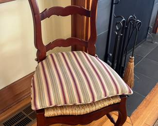 Set of 6 antique French walnut chairs with rush seats and custom cushions
