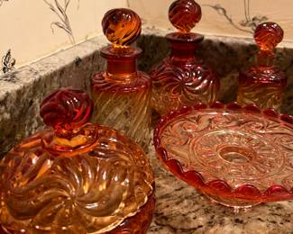 Lovely set of Baccarat rose tiente and swirl…rare and fabulous 
