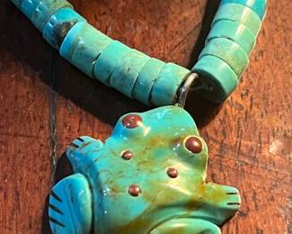 Very very old Navajo turquoise frog choker