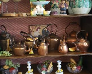 Many unusual pieces including small copper. Beautiful, large Guy Chaddick cabinet also for sale. It has see through mesh doors