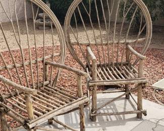 Large willow chairs. Have been outdoors. Could be left natural or painted.
