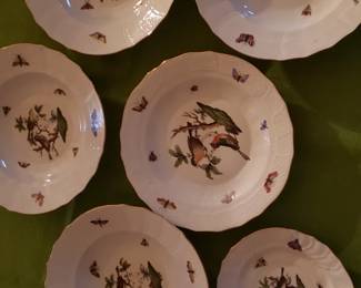 6 China plates with small bird design. Different birds on each plate.
