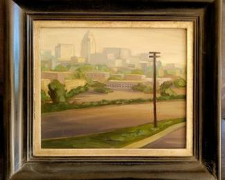 Tony Peters"Passing by Downtown" original oil painting.