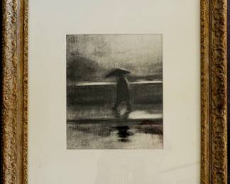 Richard Brodie -"Figure in the Rain" original charcoal artwork