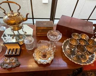 Antique Sterling silver goblets and tray
