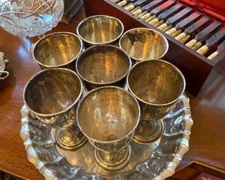 Sterling silver goblets and tray