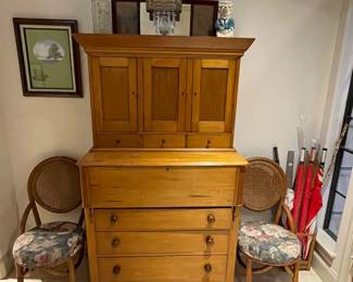 19th Century country honey maple secretary desk from Vermont.