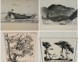 Four of the Prairie Print Makers gift prints as well as several other works by various members of the Prairie Print Makers!