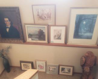 Restored painting from possibly the late 1700's. 
As well as the largest pencil signed print I've ever seen by Doran Barham.