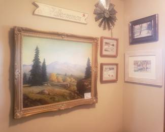 Over a dozen Alba Malm watercolors. Two beautiful oils by Sandzen student Mary Welch.