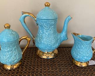 Vintage blue and gold tea set