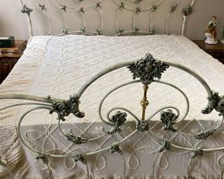 King size iron bed with box spring and mattress 