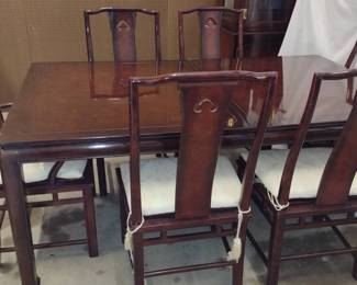 Asian Style Dining Table With 6 Chairs & 2 Leaves