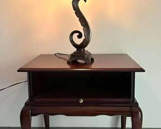 Bombay Co. Side Table w/ pull out shelf & Lamp