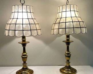 MCM Brass Lamps with Capiz Shell Panel Shades