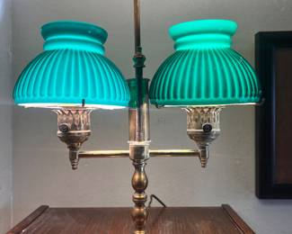 BRASS LAWYER'S LAMP-SHADES SAME DIFFERENT STRENGTH BULBS INSIDE-HENCE COLOR DIFFERENTIATION! THIS ONE INCREDIBLY COOL