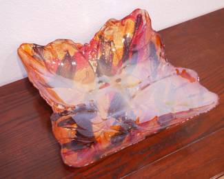 Shimmering Glass Leaf Centerpiece Bowl