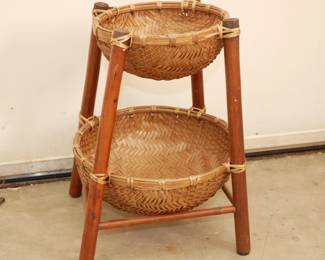 Double Woven Rattan Basket Stand
