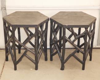 Pair of Black Octagonal Branch End Tables