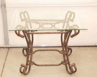 Beveled Glass Table w/Curved Metal Frame