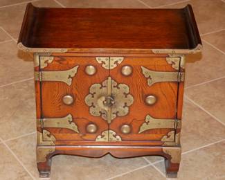Wood & Brass Chinoiserie Keepsake Chest - Locked