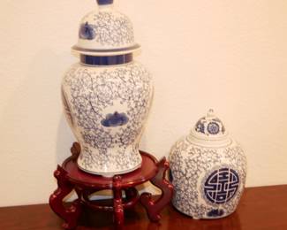 Blue & White Ceramic Jars (Set of 2)