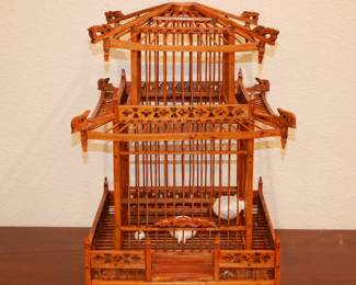 Pagoda-Style Wooden Bird Cage