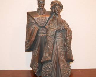 Tono & Hime Patinized Ceramic Sculpture by Austin Prod 1989