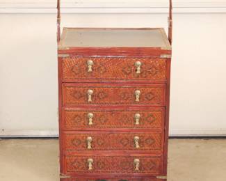 Asian-Style Woven Rattan Portable Wedding Chest