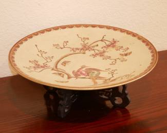 Gilded Decorative Ceramic Plate w/Stand