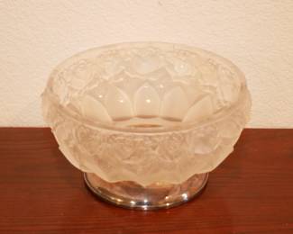 William Adams Frosted Glass Raised Roses Bowl on Silverplate Base